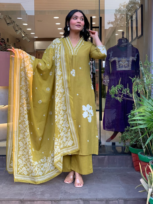 Beautiful Heavy Jaipuri  Printed Cotton Fabric TOP BOTTOM DUPATTA