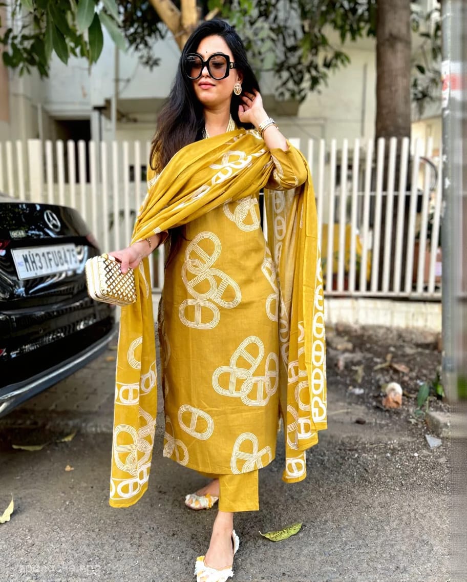 Beautiful Heavy Jaipuri  Printed Cotton Fabric TOP BOTTOM DUPATTA
