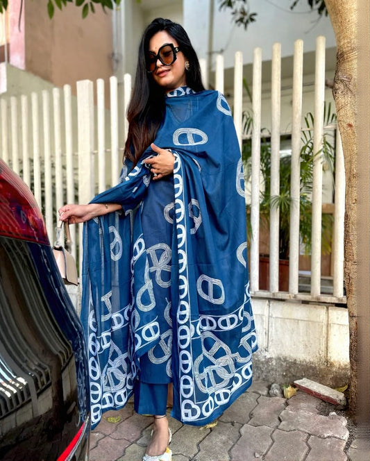 Beautiful Heavy Jaipuri  Printed Cotton Fabric TOP BOTTOM DUPATTA