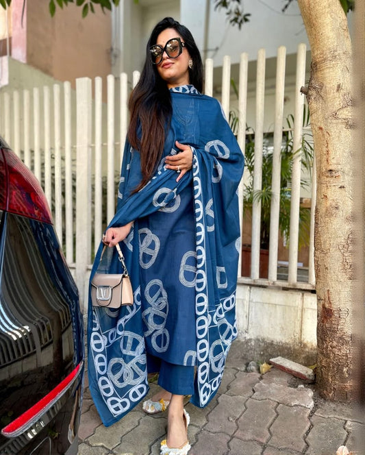 Beautiful Heavy Jaipuri  Printed Cotton Fabric TOP BOTTOM DUPATTA