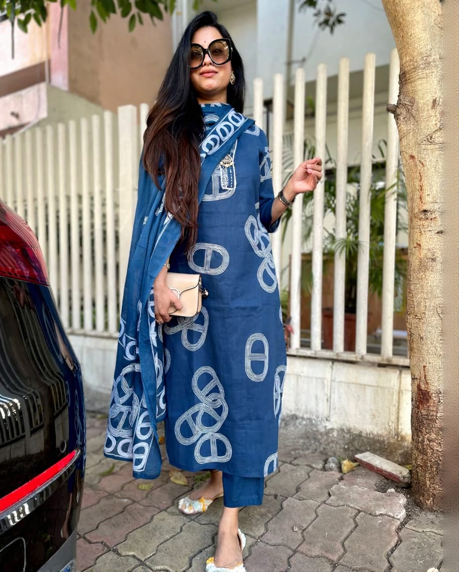 Beautiful Heavy Jaipuri  Printed Cotton Fabric TOP BOTTOM DUPATTA