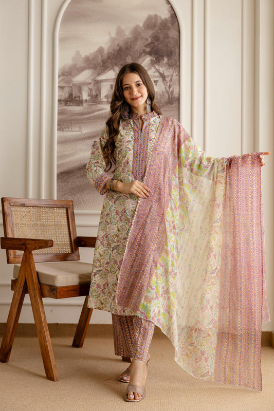 Beautiful Heavy Jaipuri  Printed Cotton Fabric TOP BOTTOM DUPATTA