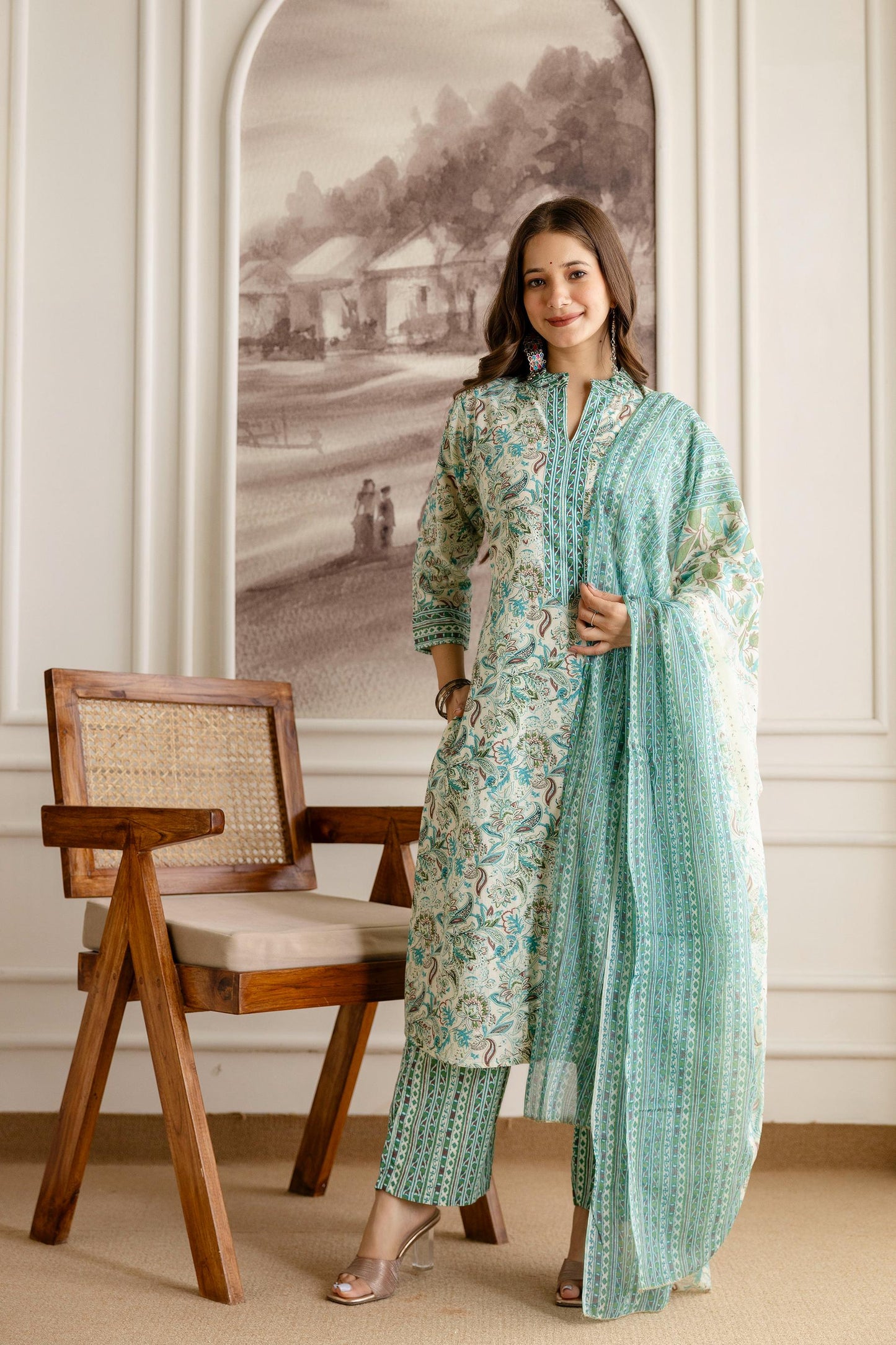 Beautiful Heavy Jaipuri  Printed Cotton Fabric TOP BOTTOM DUPATTA
