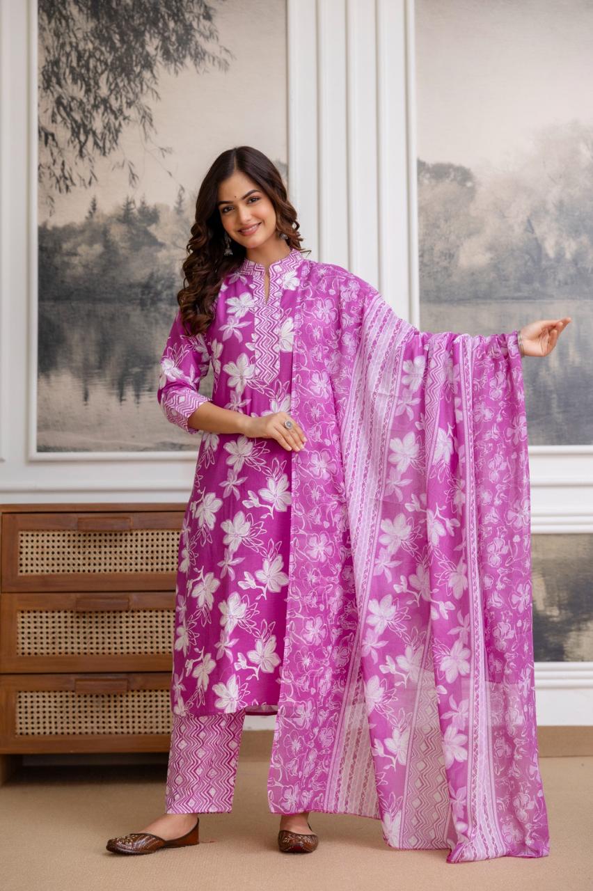 Beautiful Heavy Jaipuri  Printed Cotton Fabric TOP BOTTOM DUPATTA