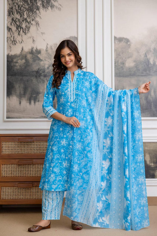 Beautiful Heavy Jaipuri  Printed Cotton Fabric TOP BOTTOM DUPATTA