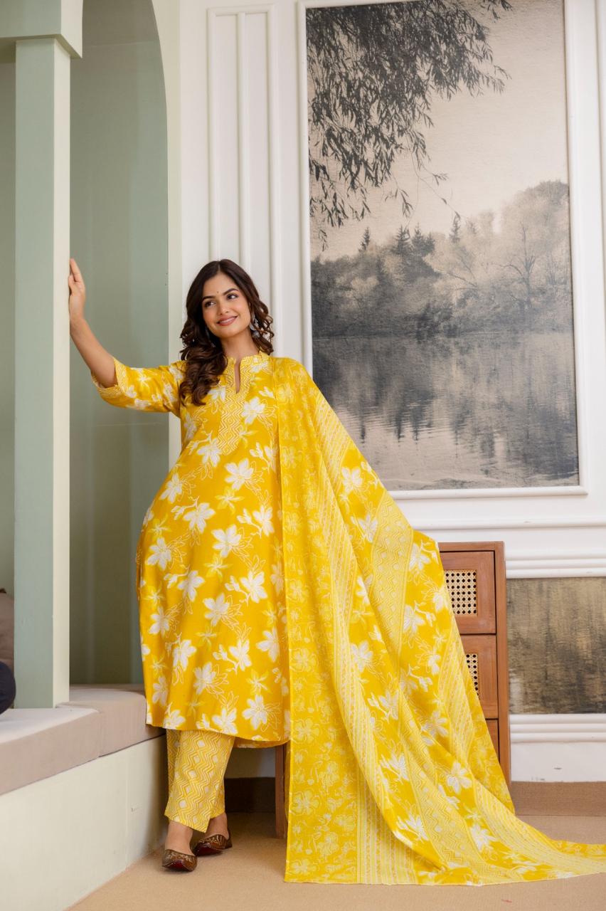 Beautiful Heavy Jaipuri  Printed Cotton Fabric TOP BOTTOM DUPATTA