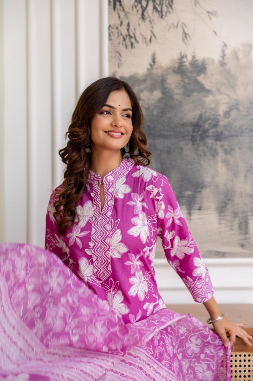 Beautiful Heavy Jaipuri  Printed Cotton Fabric TOP BOTTOM DUPATTA