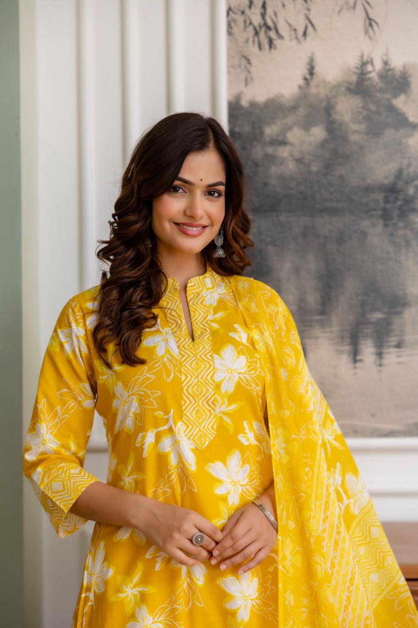 Beautiful Heavy Jaipuri  Printed Cotton Fabric TOP BOTTOM DUPATTA