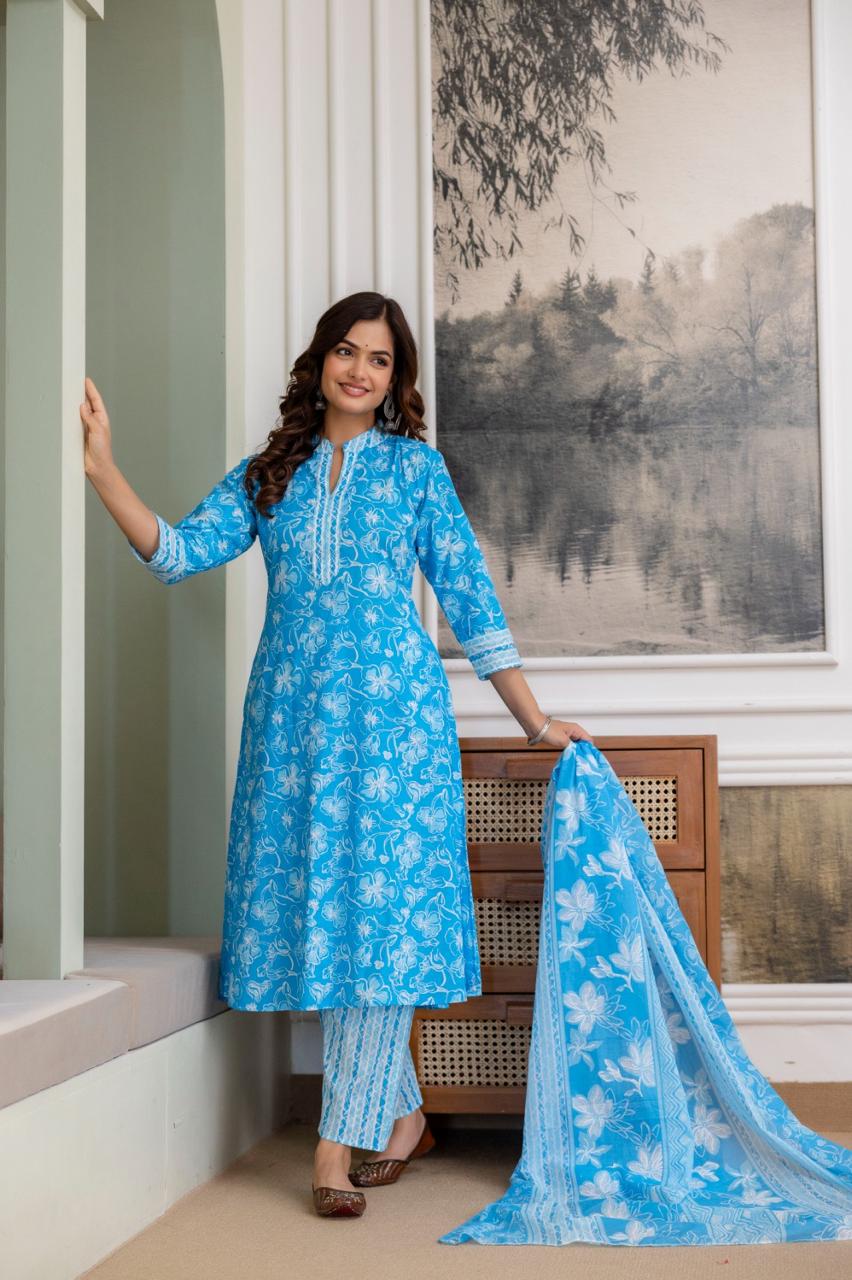 Beautiful Heavy Jaipuri  Printed Cotton Fabric TOP BOTTOM DUPATTA