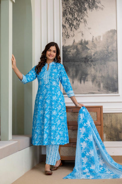 Beautiful Heavy Jaipuri  Printed Cotton Fabric TOP BOTTOM DUPATTA