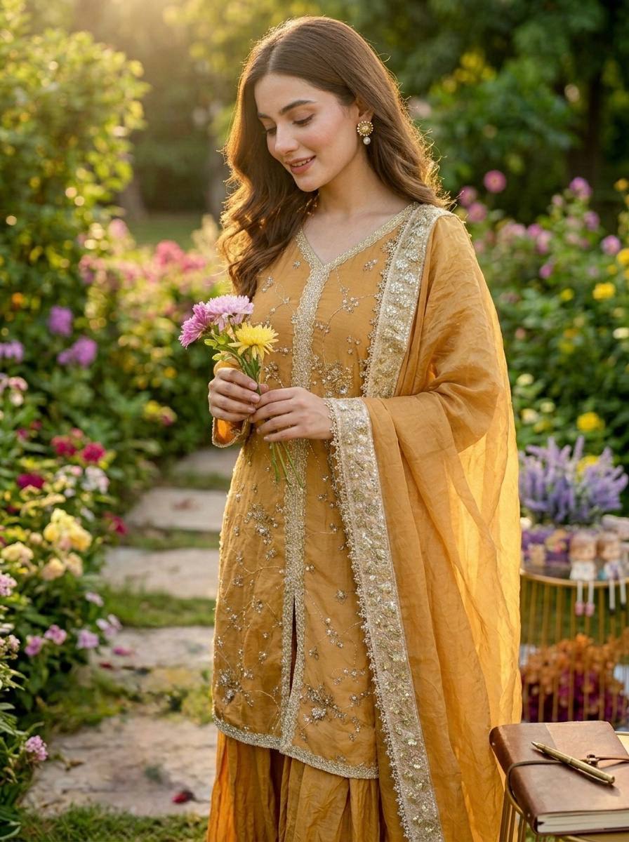 Fendi Silk Designer Top Plazzo & Dupatta Set