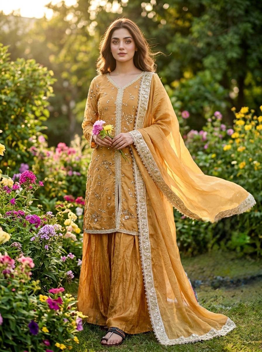Fendi Silk Designer Top Plazzo & Dupatta Set