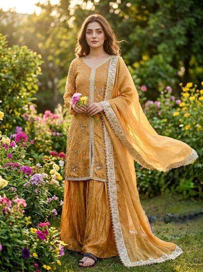Fendi Silk Designer Top Plazzo & Dupatta Set