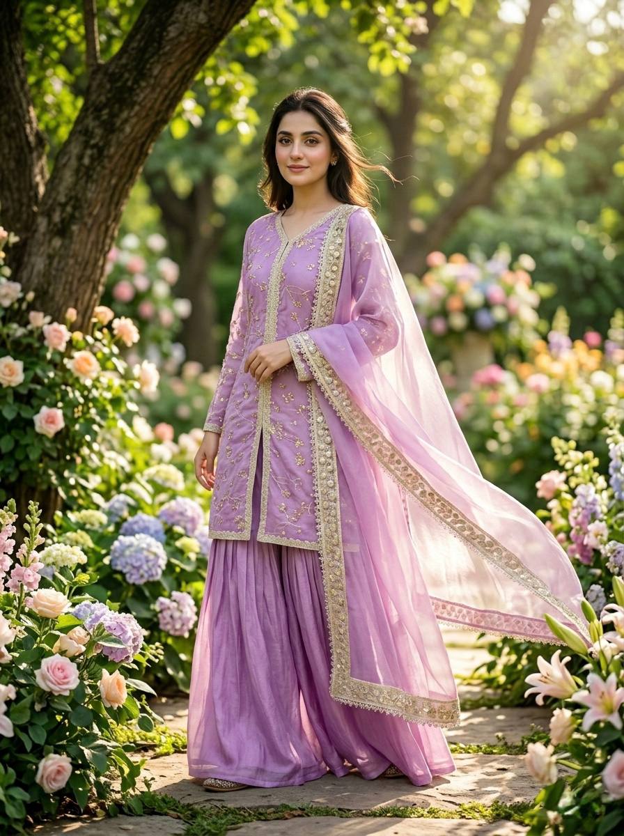 Fendi Silk Designer Top Plazzo & Dupatta Set