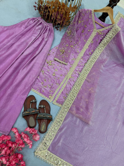 Fendi Silk Designer Top Plazzo & Dupatta Set