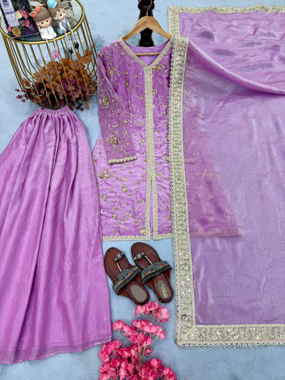 Fendi Silk Designer Top Plazzo & Dupatta Set