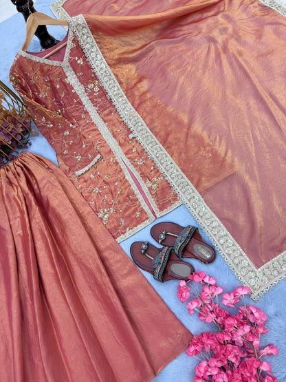 Fendi Silk Designer Top Plazzo & Dupatta Set