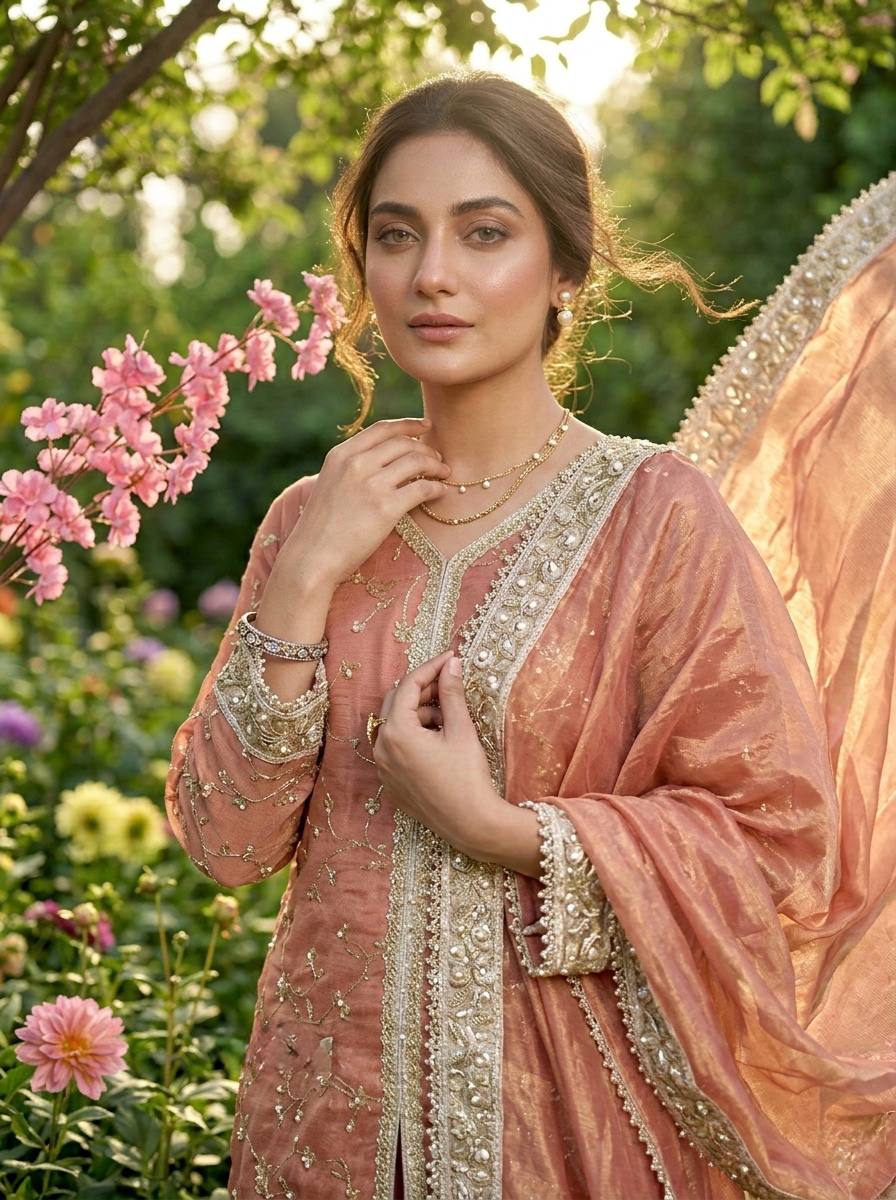 Fendi Silk Designer Top Plazzo & Dupatta Set