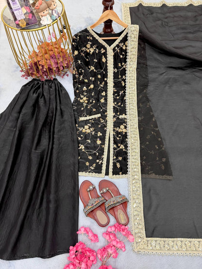 Fendi Silk Designer Top Plazzo & Dupatta Set