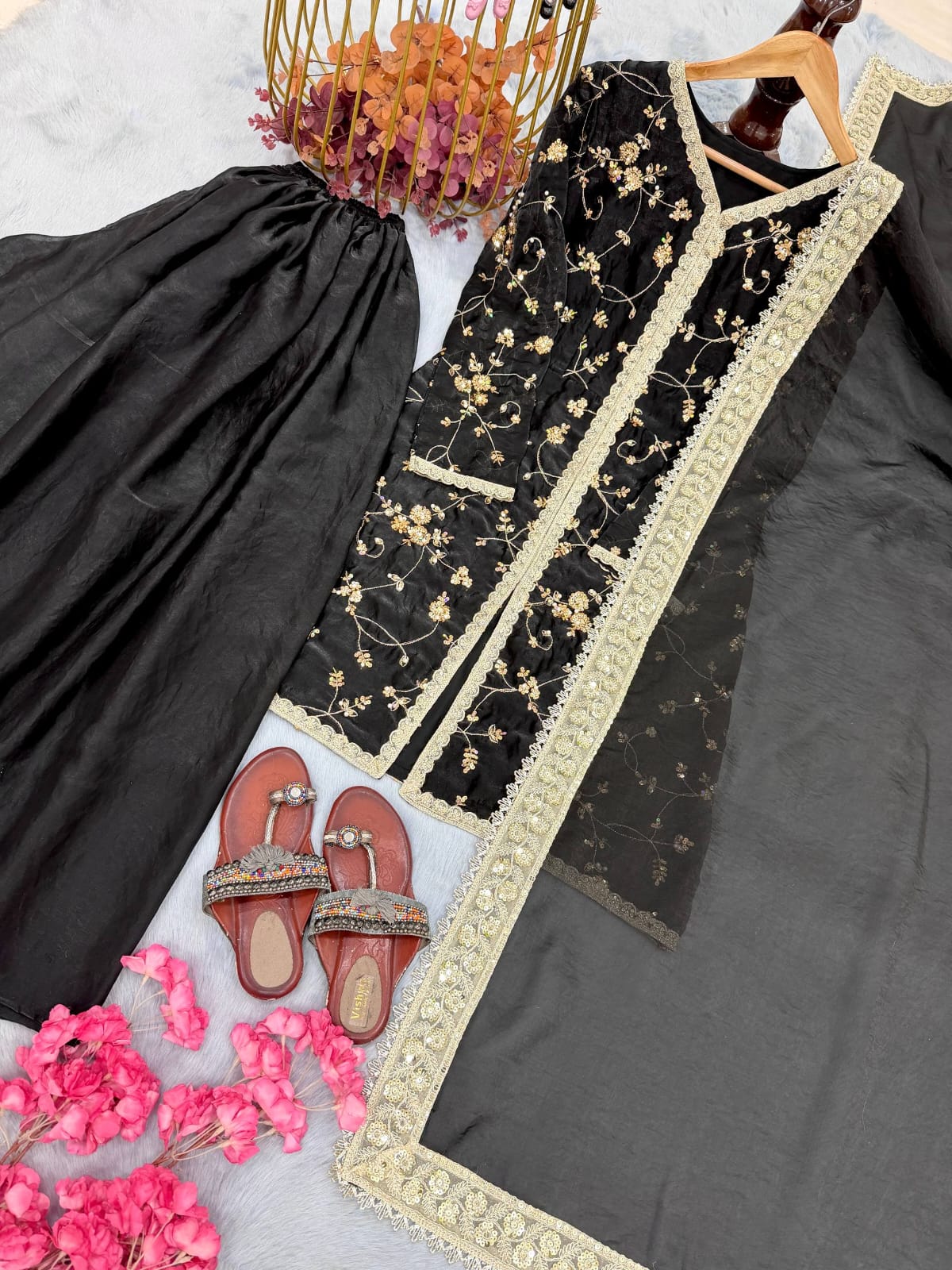 Fendi Silk Designer Top Plazzo & Dupatta Set