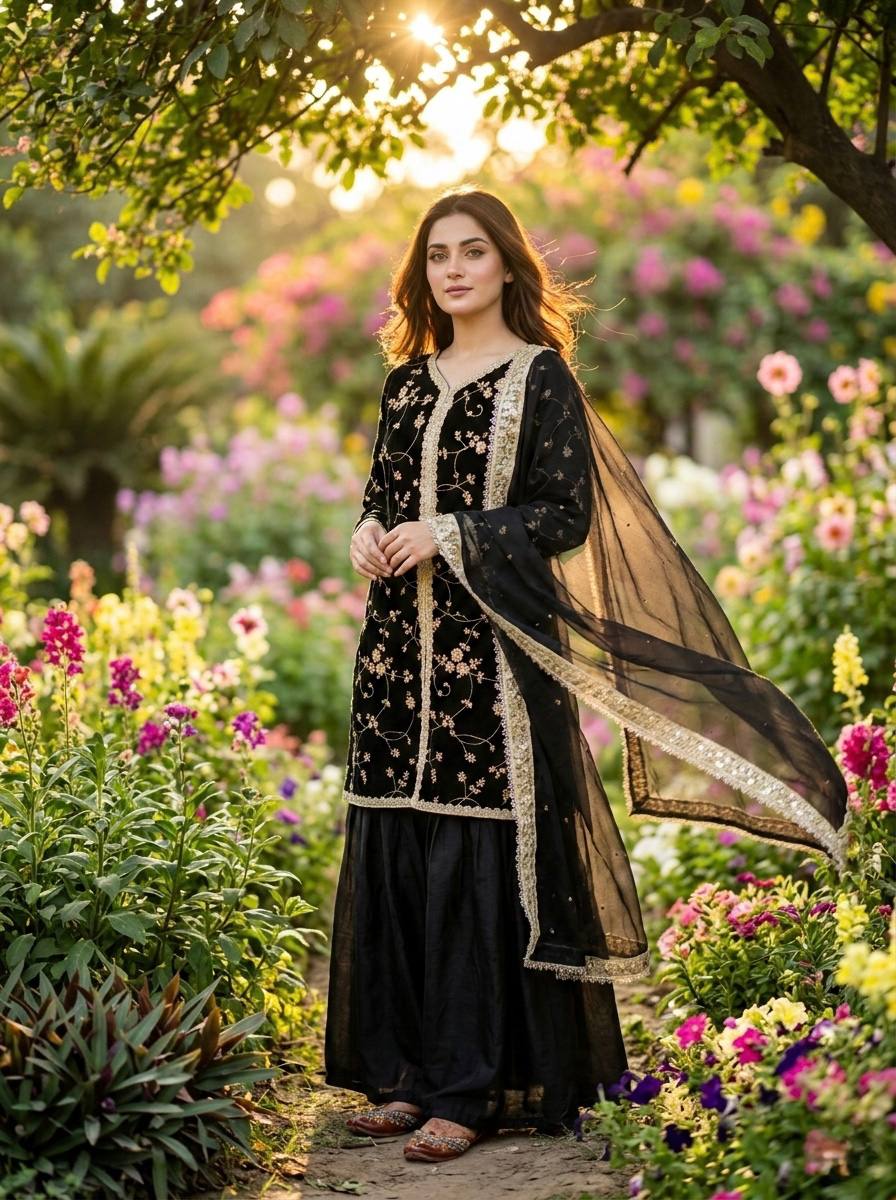 Fendi Silk Designer Top Plazzo & Dupatta Set