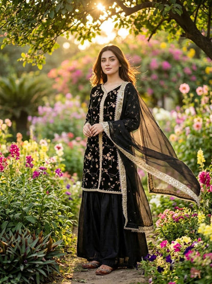 Fendi Silk Designer Top Plazzo & Dupatta Set