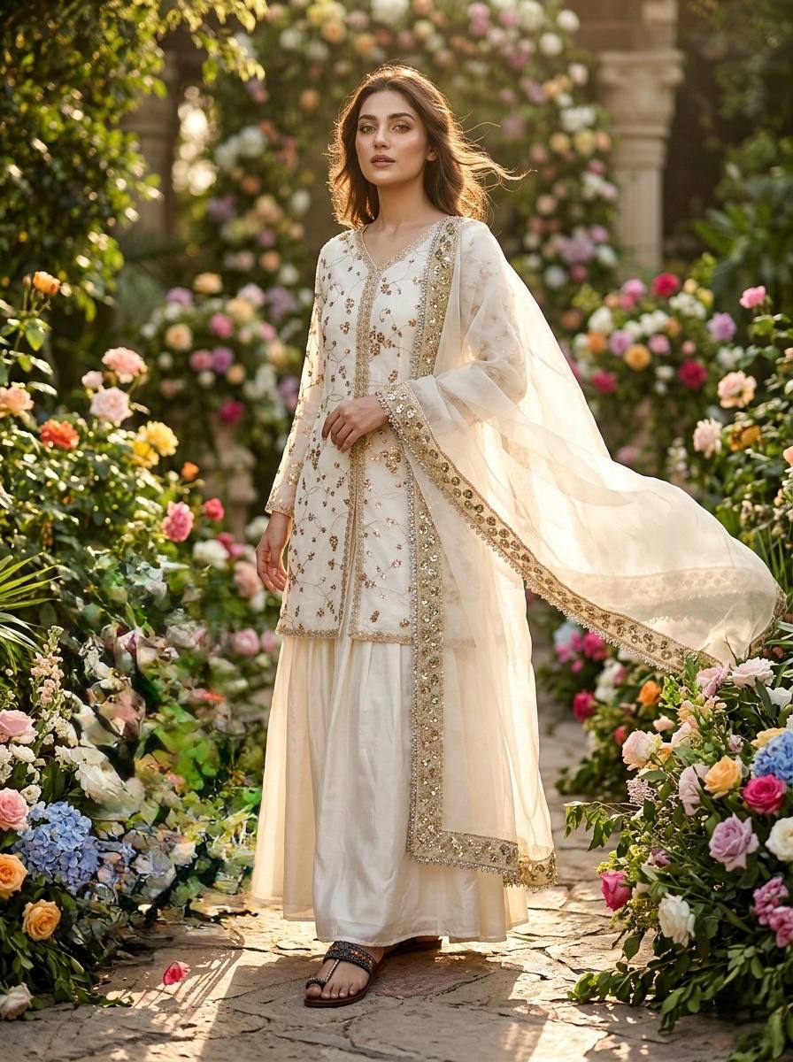Fendi Silk Designer Top Plazzo & Dupatta Set