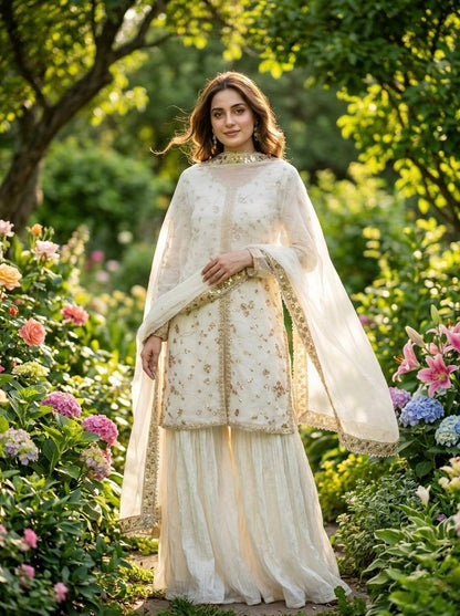 Fendi Silk Designer Top Plazzo & Dupatta Set