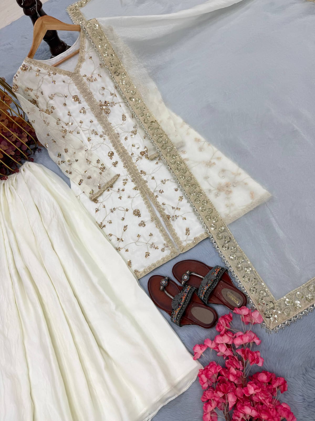 Fendi Silk Designer Top Plazzo & Dupatta Set