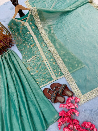Fendi Silk Designer Top Plazzo & Dupatta Set