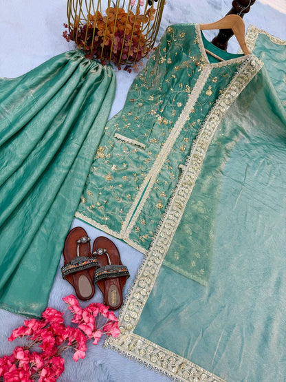 Fendi Silk Designer Top Plazzo & Dupatta Set