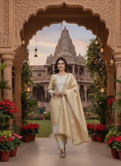Designer Party Wear Look Pur Dual Ton Banarasi Sillk Top Plazzo & Dupatta Set
