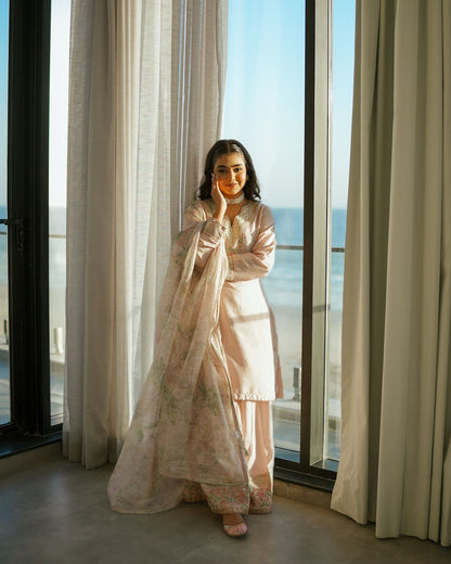 Party Wear Look Pur Natural Crepe Top & Palazzo With Dupatta set