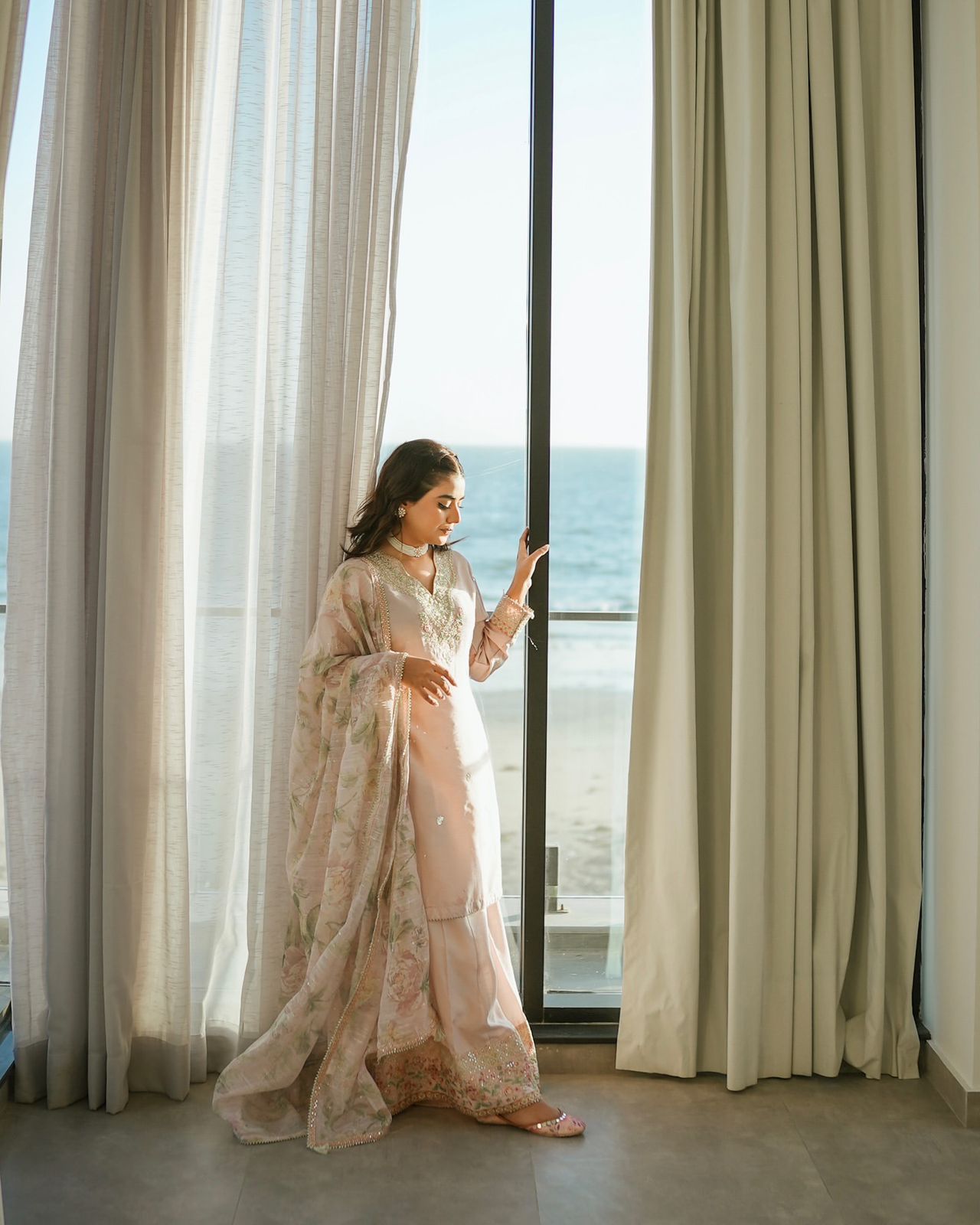 Party Wear Look Pur Natural Crepe Top & Palazzo With Dupatta set