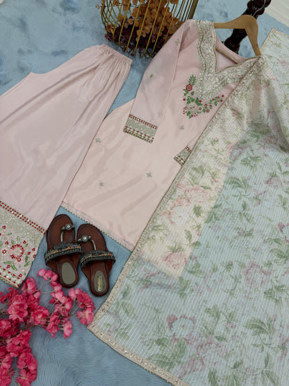 Party Wear Look Pur Natural Crepe Top & Palazzo With Dupatta set