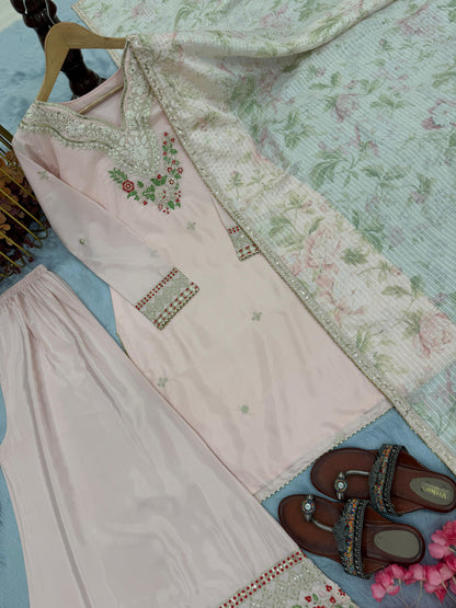 Party Wear Look Pur Natural Crepe Top & Palazzo With Dupatta set