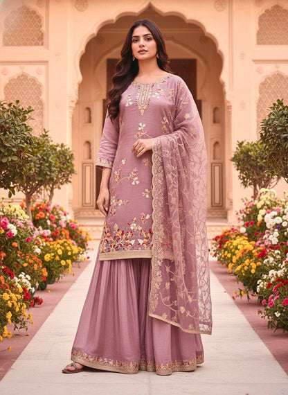 Designer Party Wear Look Pur GMY SILK Top Plazzo & Dupatta Set