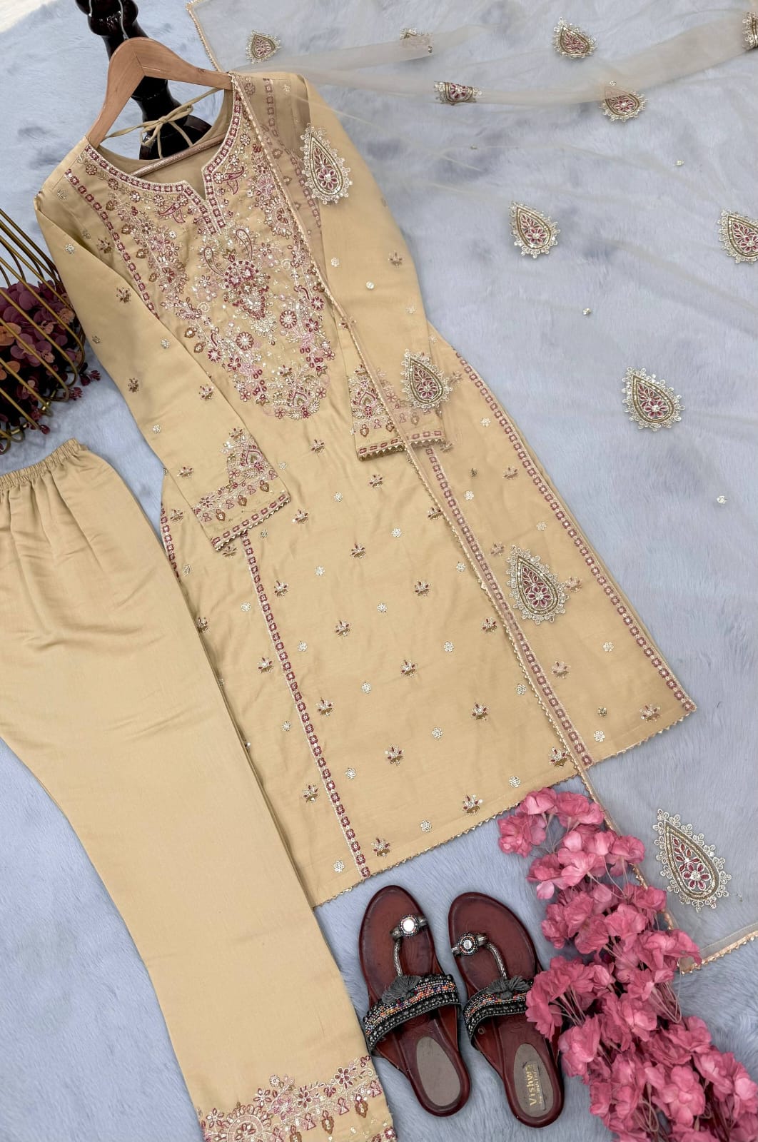 Party Wear Look Heavy Roman silk Top Bottom & Dupatta Set