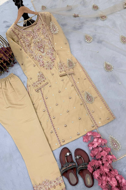 Party Wear Look Heavy Roman silk Top Bottom & Dupatta Set
