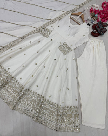 Designer Party Wear Look Fancy Anarkali Gown,Dupatta & Bottom Set