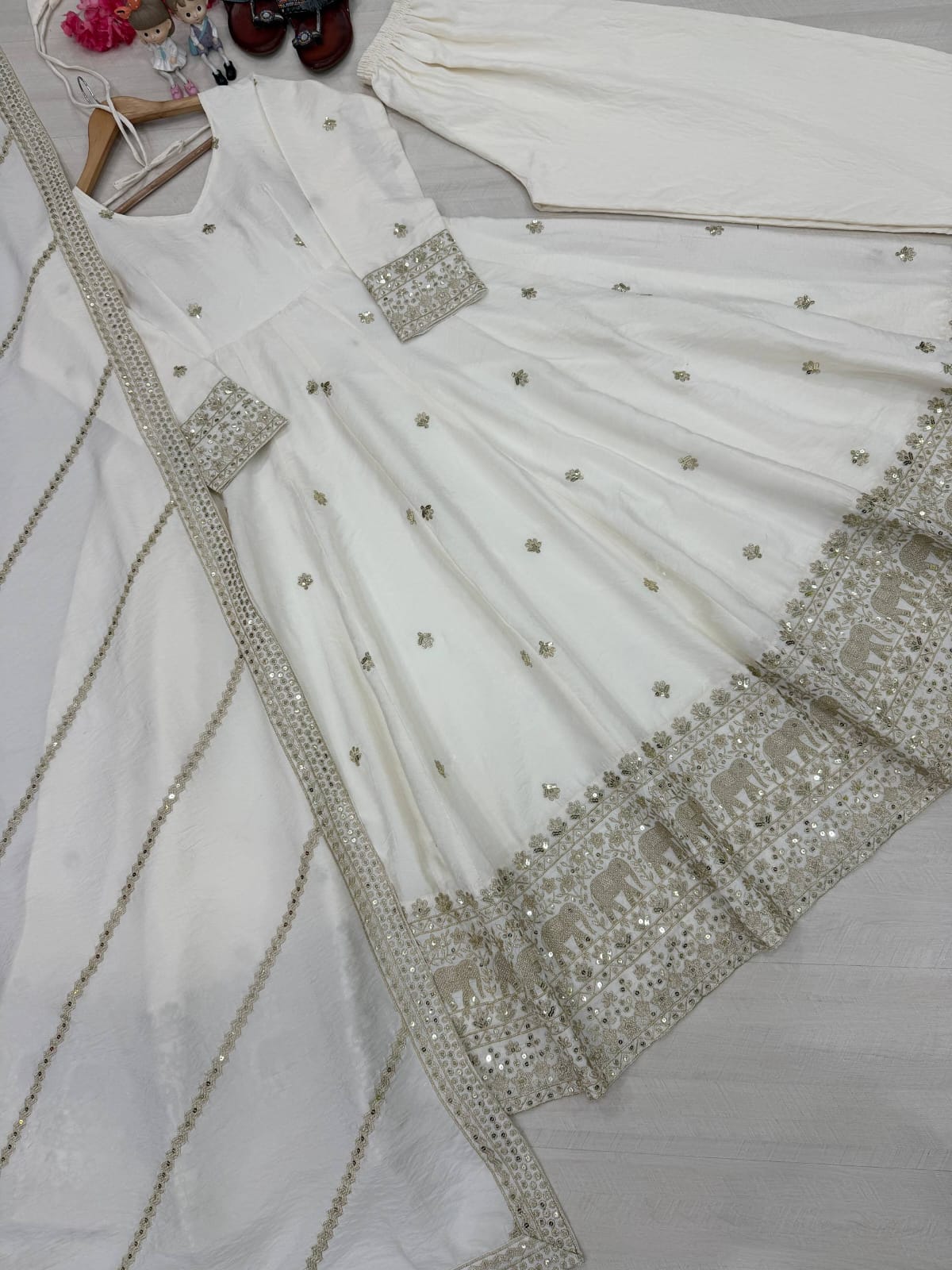 Designer Party Wear Look Fancy Anarkali Gown,Dupatta & Bottom Set