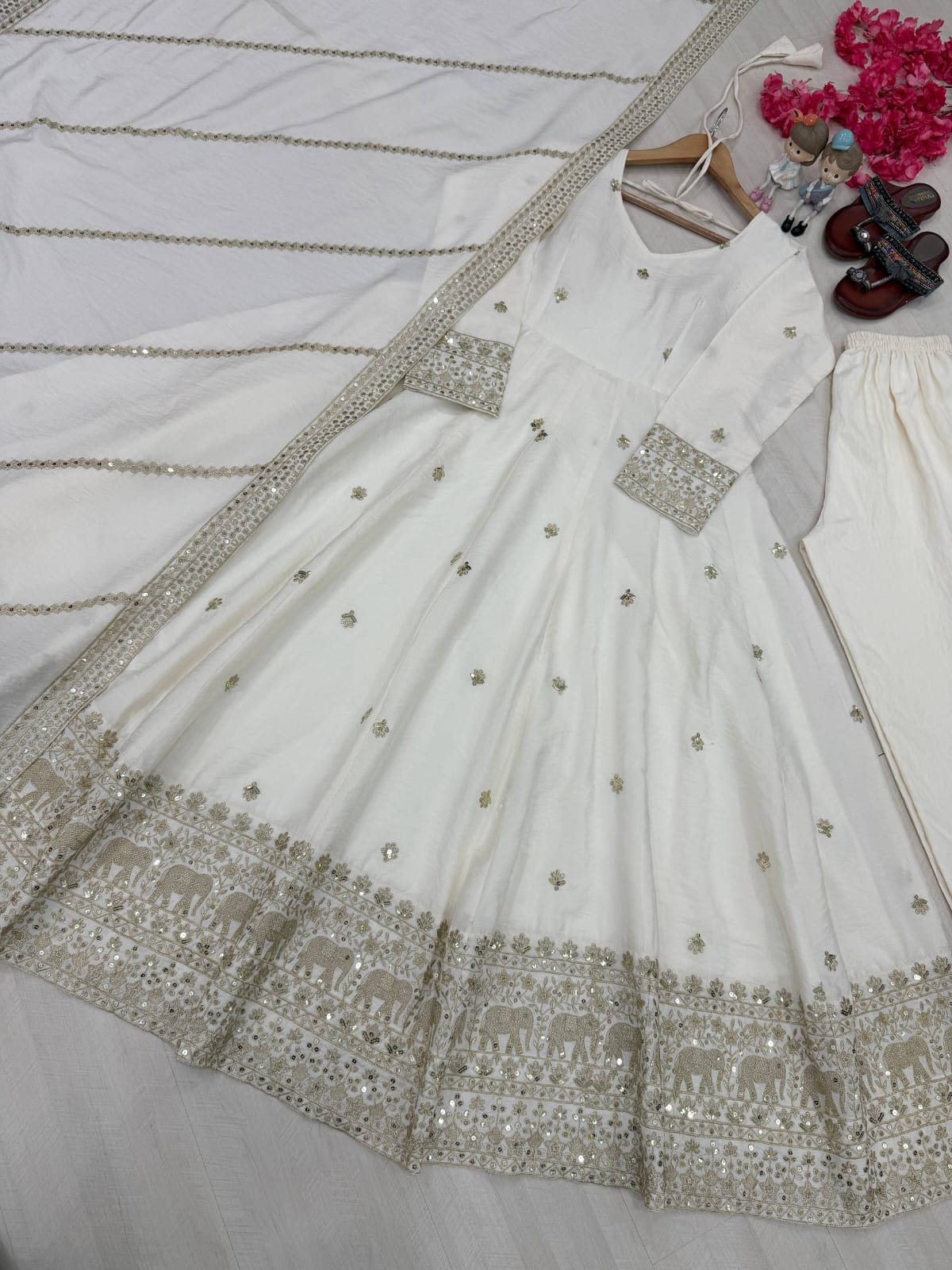 Designer Party Wear Look Fancy Anarkali Gown,Dupatta & Bottom Set