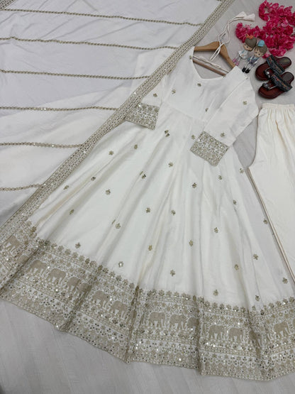 Designer Party Wear Look Fancy Anarkali Gown,Dupatta & Bottom Set