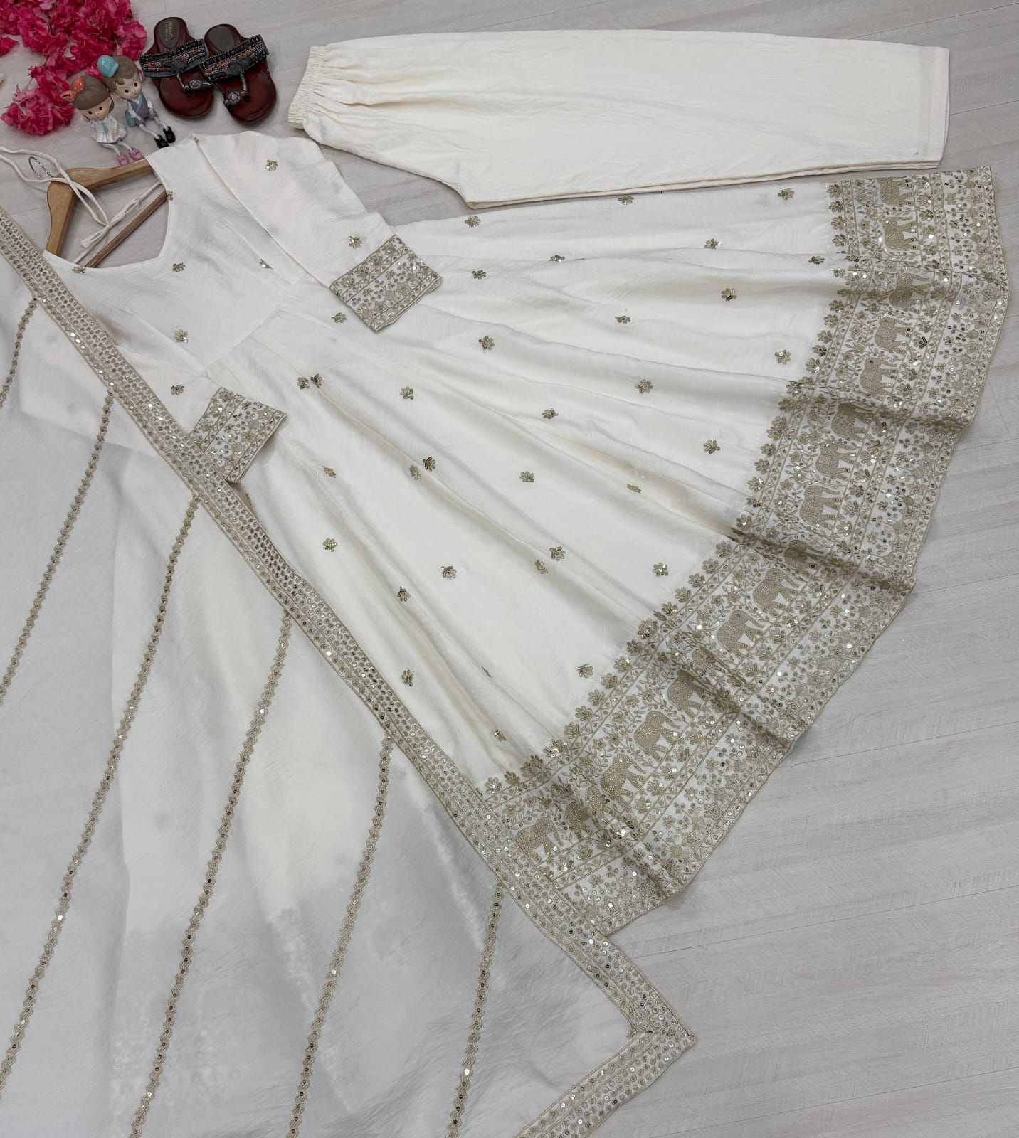 Designer Party Wear Look Fancy Anarkali Gown,Dupatta & Bottom Set