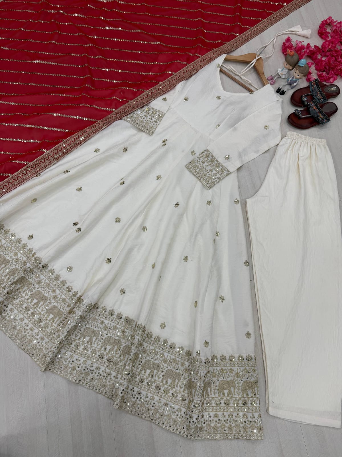 Designer Party Wear Look Fancy Anarkali Gown,Dupatta & Bottom Set
