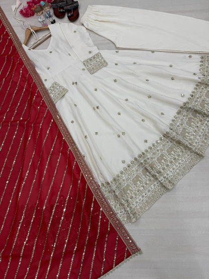 Designer Party Wear Look Fancy Anarkali Gown,Dupatta & Bottom Set