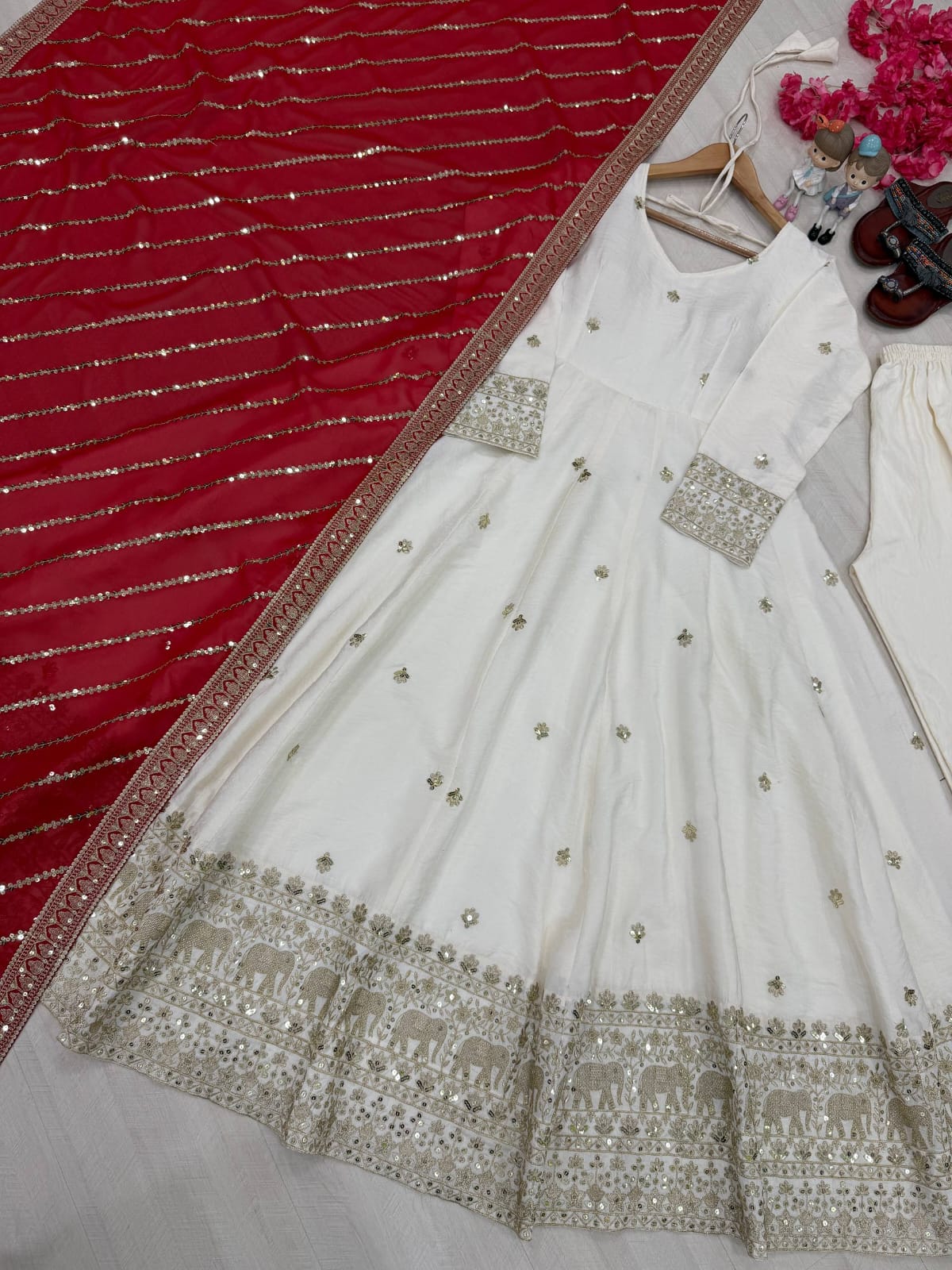 Designer Party Wear Look Fancy Anarkali Gown,Dupatta & Bottom Set