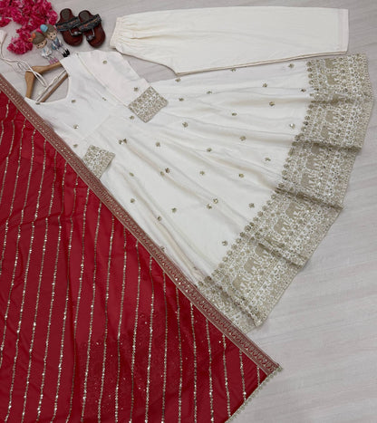 Designer Party Wear Look Fancy Anarkali Gown,Dupatta & Bottom Set