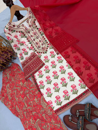 Designer Party Wear Look Pur Natural Crepe Top & Farshi Palazzo With Dupatta set