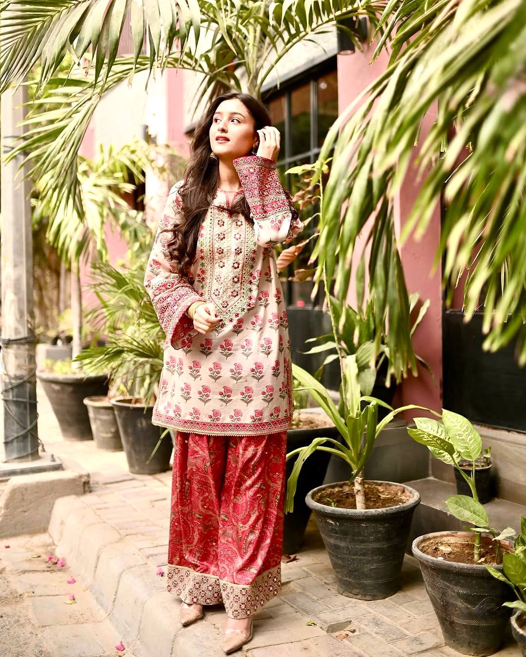 Designer Party Wear Look Pur Natural Crepe Top & Farshi Palazzo With Dupatta set